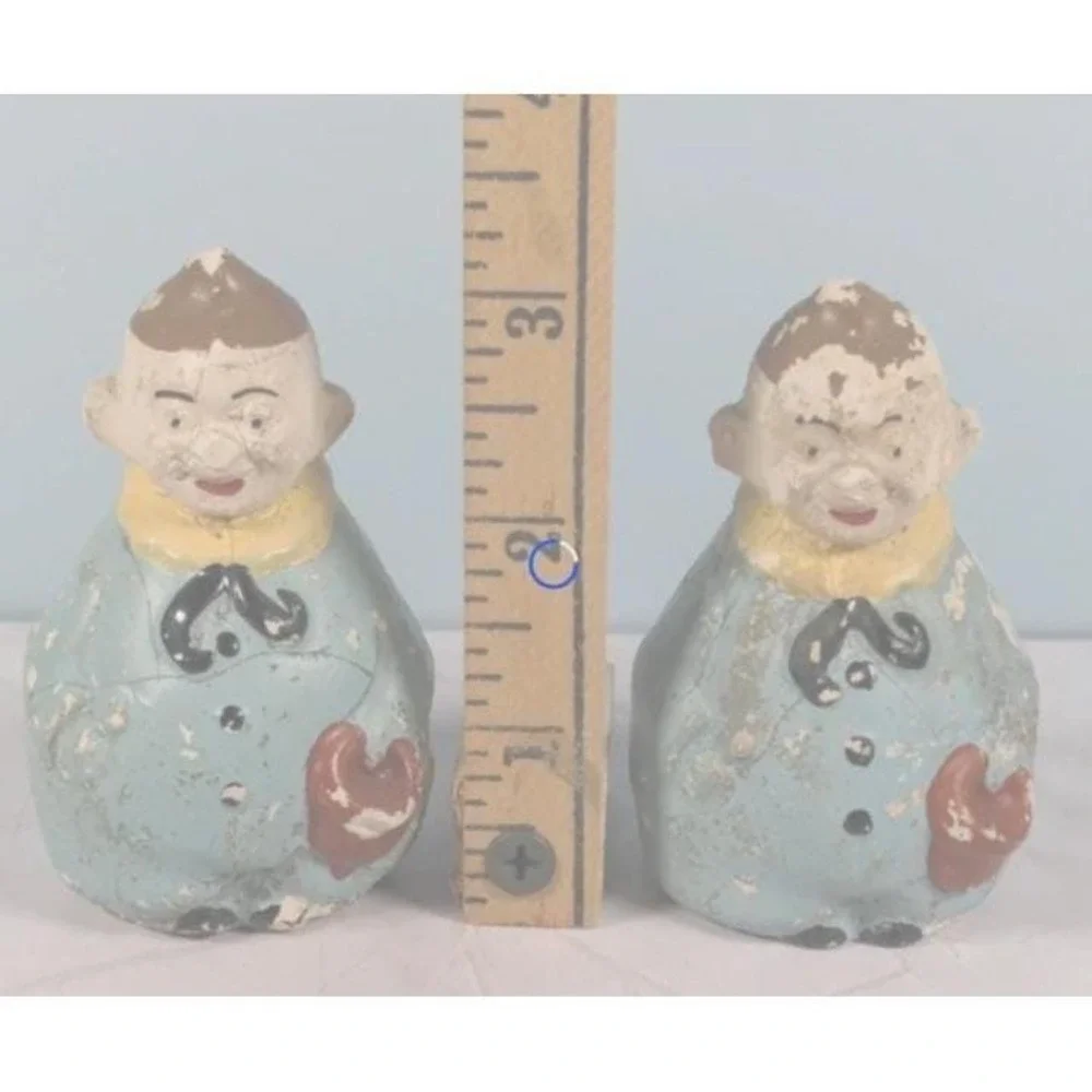 Antique Figural Salt Pepper Shakers Men Holding Hat Vintage Set